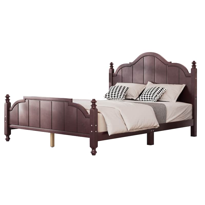 Bed Frame Queen Size with Headboard, Vintage Queen Bed Frame with Slats Support, Wooden Platform Queen Bed
