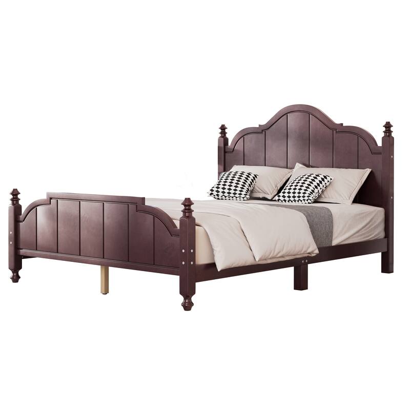 Roomfitters Wood Platform Bed Frame with Curved Headboard, Vintage Style Slat Support, No Box Spring Required