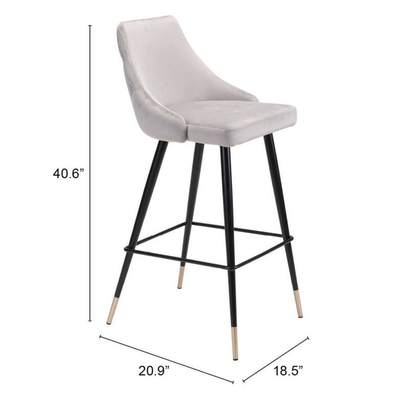 Modern Bar Height Velvet Stool with Backrest and Footrest Black Steel Legs Cushion Seat - 40.6”H x 18.5”W x 20.9”D