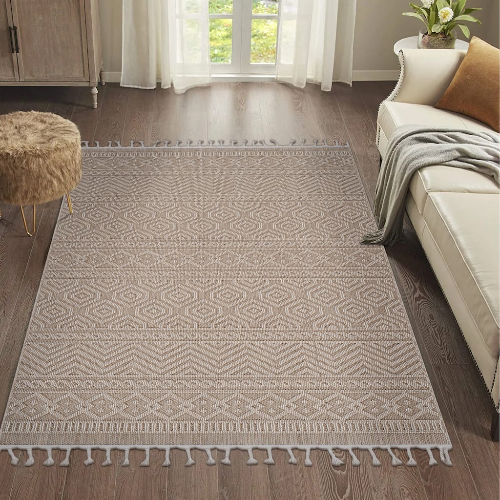 Roomfitters 4x6 Machine Washable Boho Vintage Area Rug, Non-Slip Pet Friendly Indoor Living Room Decor Carpet - Mocha - 4' X 6'