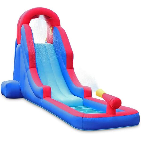 slide 2 of 14, Sunny & Fun Compact Inflatable Water Slide Park & Splash Pool with Air Pump Blue