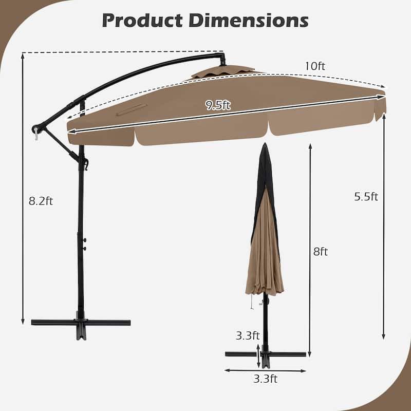 10FT Outdoor Cantilever Umbrella with Fade-Resistant Canopy Tilt Handle and Cover Included (Only Umbrella)