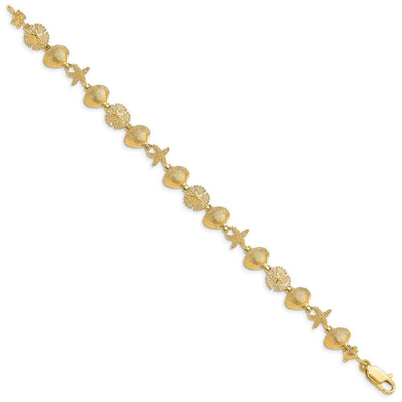 Curata 14k Gyellow old Sand Dollar Clam And Sea shell Nautical Starfish Bracelet 7.25 Inch