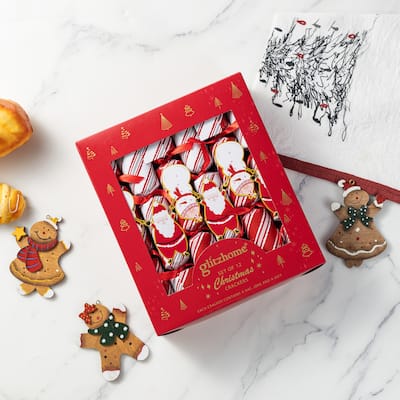 Glitzhome 12 Pack Christmas Candy Cane Party Cracker with Gift Contents