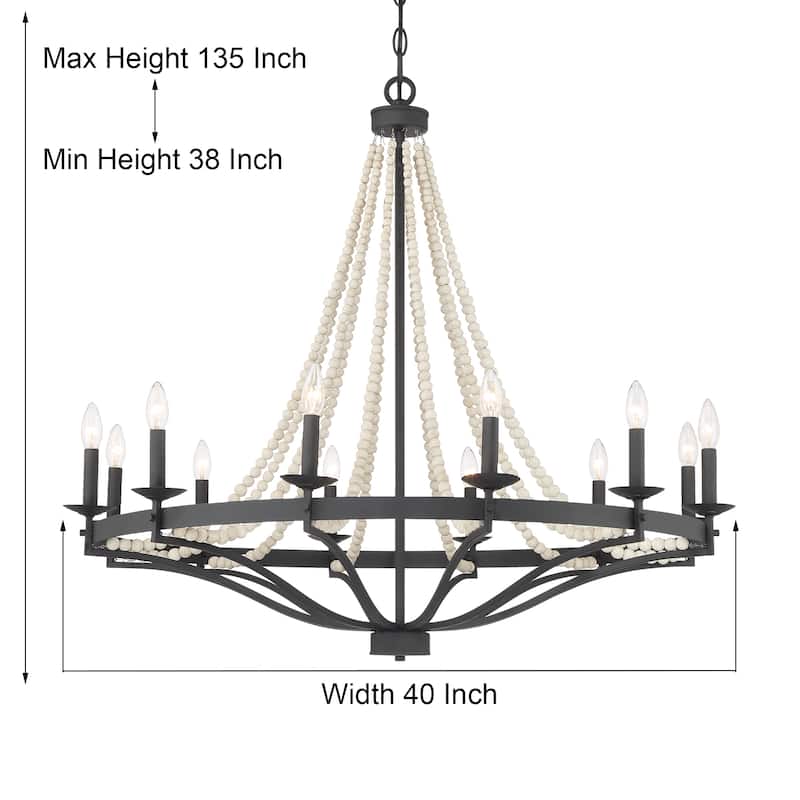 Fidenza Empire 12-light Farmhouse Coastal Beaded Chandelier with UL Certified - 40''