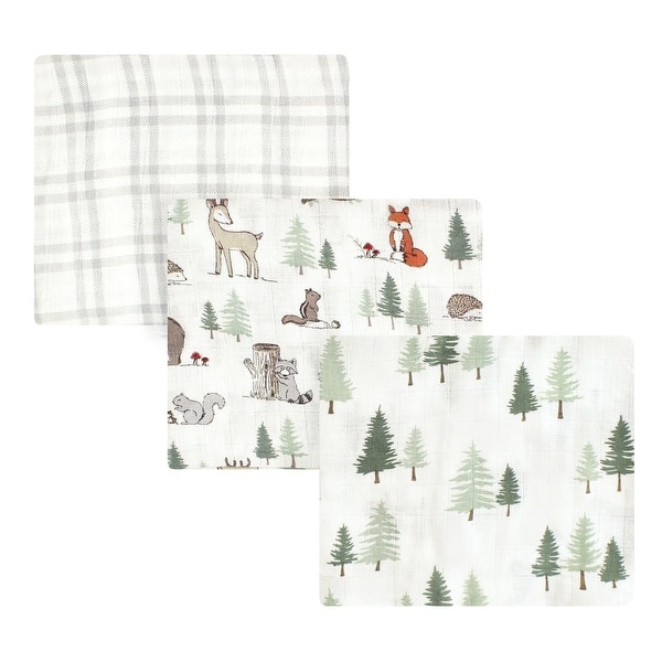 slide 1 of 1, Hudson Baby Infant Boy Cotton Muslin Swaddle Blankets, Forest Animals, One Size - Forest Animals - 3-Pack 3-Pack - Forest Animals