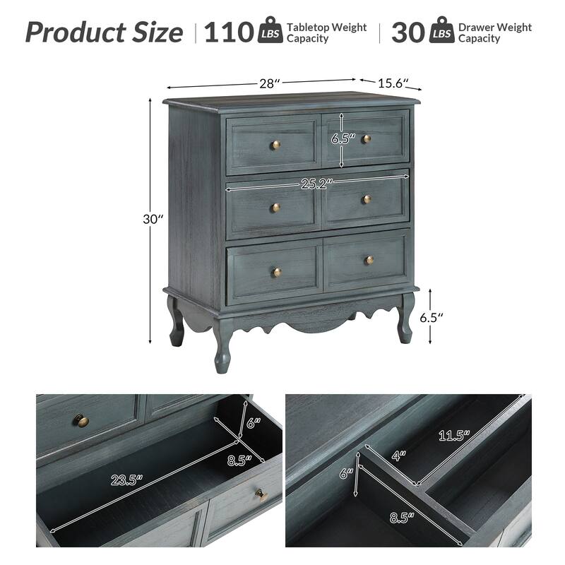 Pallantium Farmhouse 30"Tall Distressed 3-Drawer Nightstand With Solid Wood Legs and Adjustable Feet by HULALA HOME