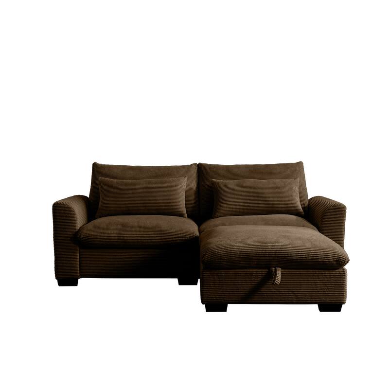 Multifunctional Loveseat Set with Storage Ottoman, Modern Sectional Sofa Corduroy Upholstered Couch with Pillows