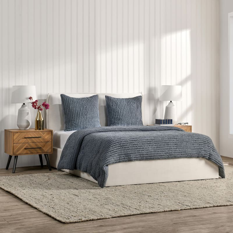 Villa by Classic Home Colmar 3-Piece Linen Blend Quilt Set - Marina Blue - Queen