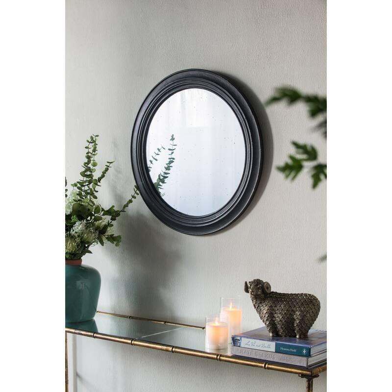 23.5" Antique Classic Circle Wall Decor Accent Mirror with Wooden Frame - Black
