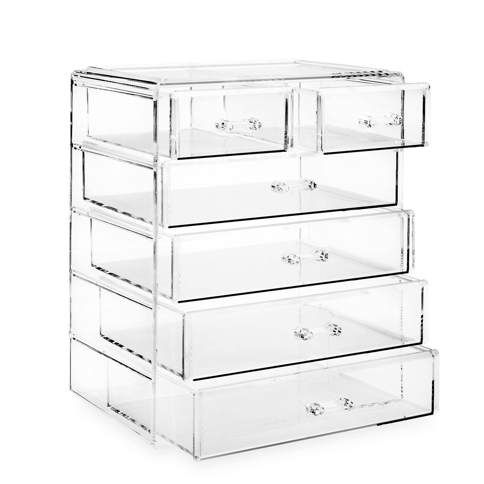 Acrylic Cosmetic Makeup Organizer with Jewelry Storage Display Bed