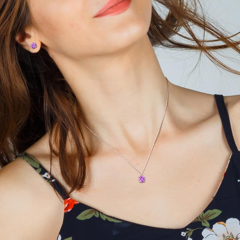 Miadora Gemstone Birthstone Earrings and Necklace Set Sterling Silver