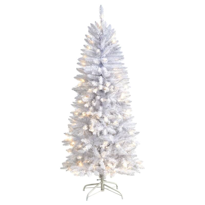 Slim White Artificial Christmas Tree with Warm White LED Lights & Branches - Sleek Seasonal Holiday X-Mas Glow
