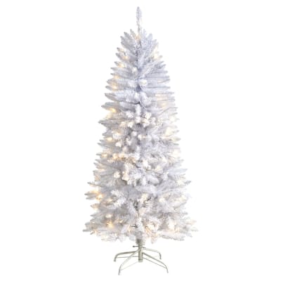 Slim White Artificial Christmas Tree with Warm White LED Lights & Branches - Sleek Seasonal Holiday X-Mas Glow
