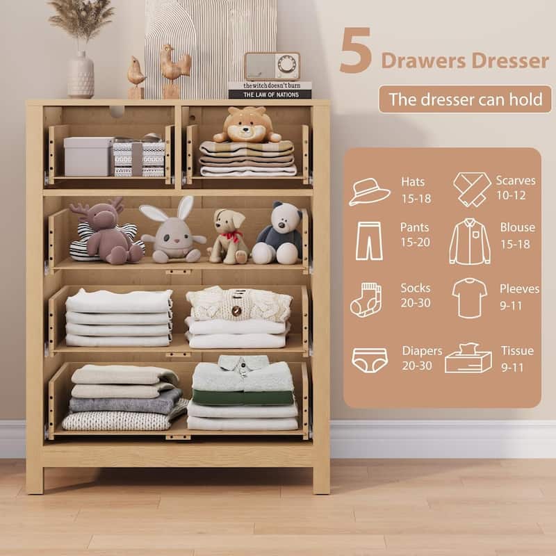 Modern 5 Drawer Dresser for Bedroom, Entryway, Hallway