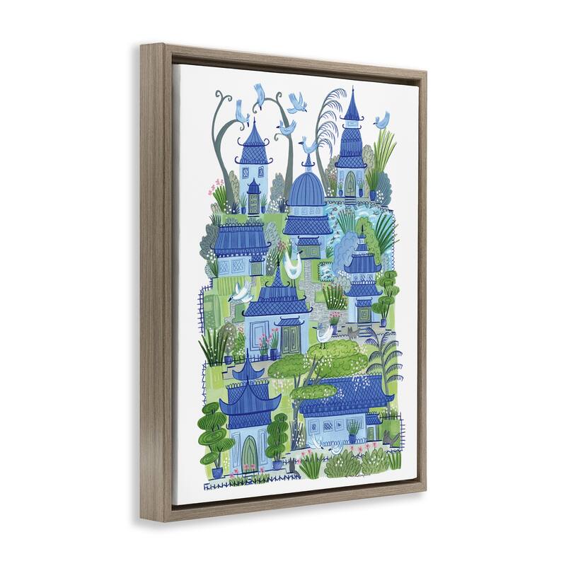 Stupell Charming Village Buildings Framed Floater Canvas Wall Art Design By Kay Widdowson