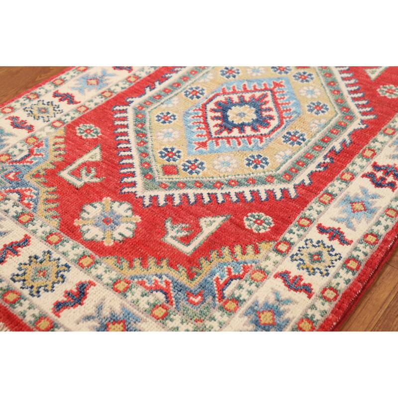 Hand Knotted Oriental 100% Wool Carpet Traditional Medallion Red Kazak Area Rug - 3' 0'' X 2' 0''