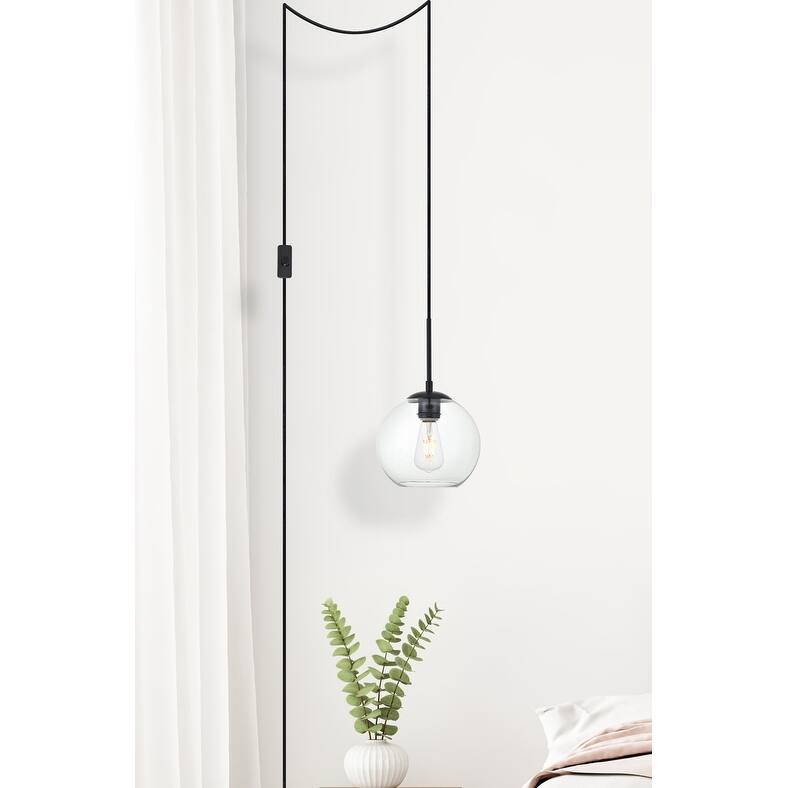 Brad 1-Light Plug in Pendant with Clear Shade - Black - 8" Diameter