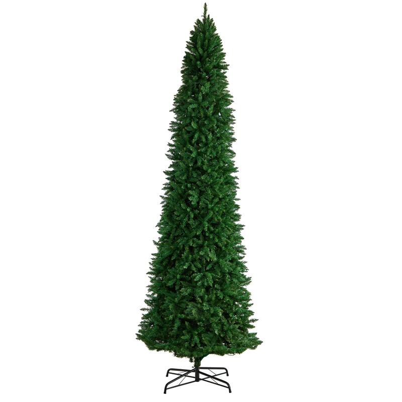 12’ Green Slim Mountain Pine Artificial Christmas Tree Clear LED - over-10-feet