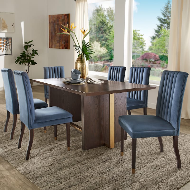 Noricum Espresso Wood Velvet Upholstered Dining Set