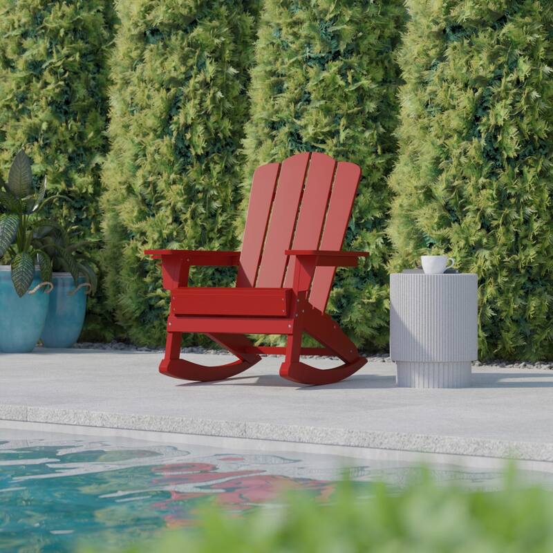 Commercial All-Weather Rocking Adirondack Chair with Swiveling Cupholder