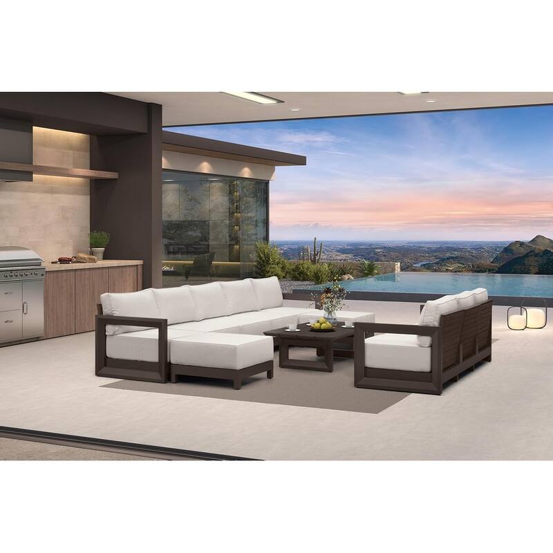 PURPLE LEAF Caesar Enclosed White Outdoor Couch with 9.6" Thick for Yard Porch Deck Patio Conversation Sets - 8 Seats+2 Ottomans+1 Table - Enclosed