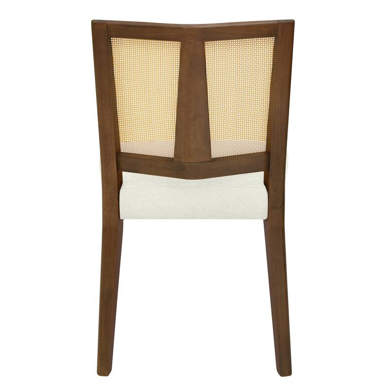 Mid-Century Armless Dining Chairs with Fabric Upholstered Seats and Rattan Trapezoidal Backs, for Dining Rooms, Set of 2