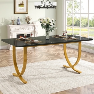 63 Inch Black Rectangular Dining Table for 4 to 6, 63 Inch Modern ...