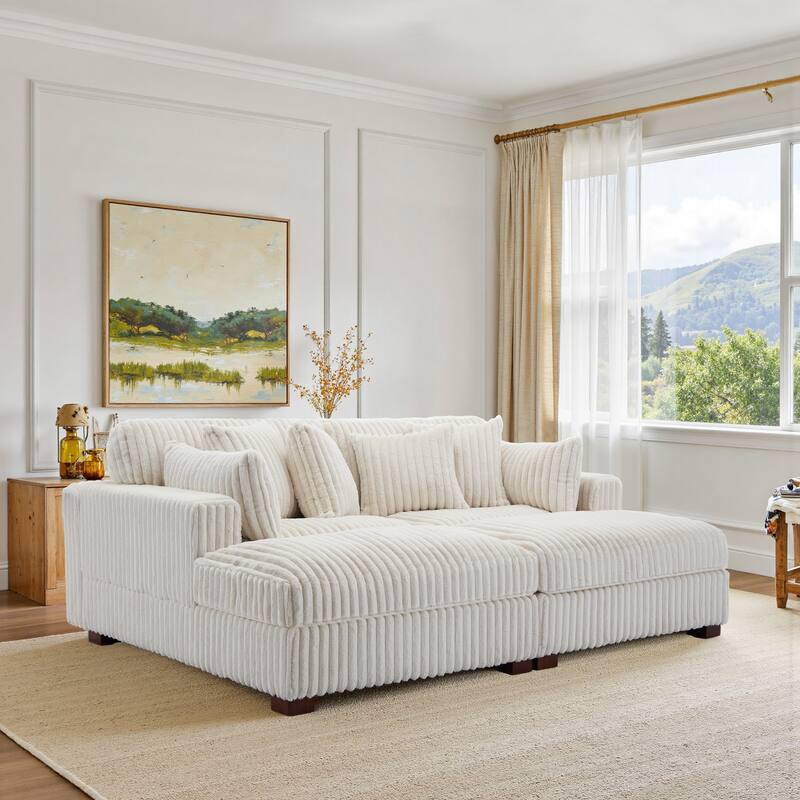 Modern Modular Flannel Fabric Upholstered Sectional Sofa with Square Arm