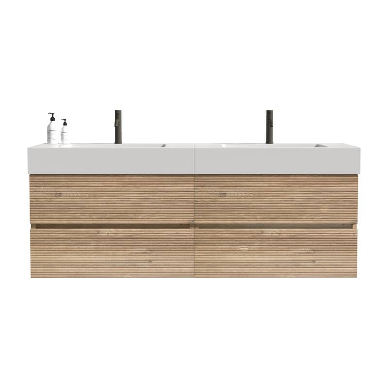 Wall Mounted Bathroom Vanity with Solid Surface Sink and Soft Drawers