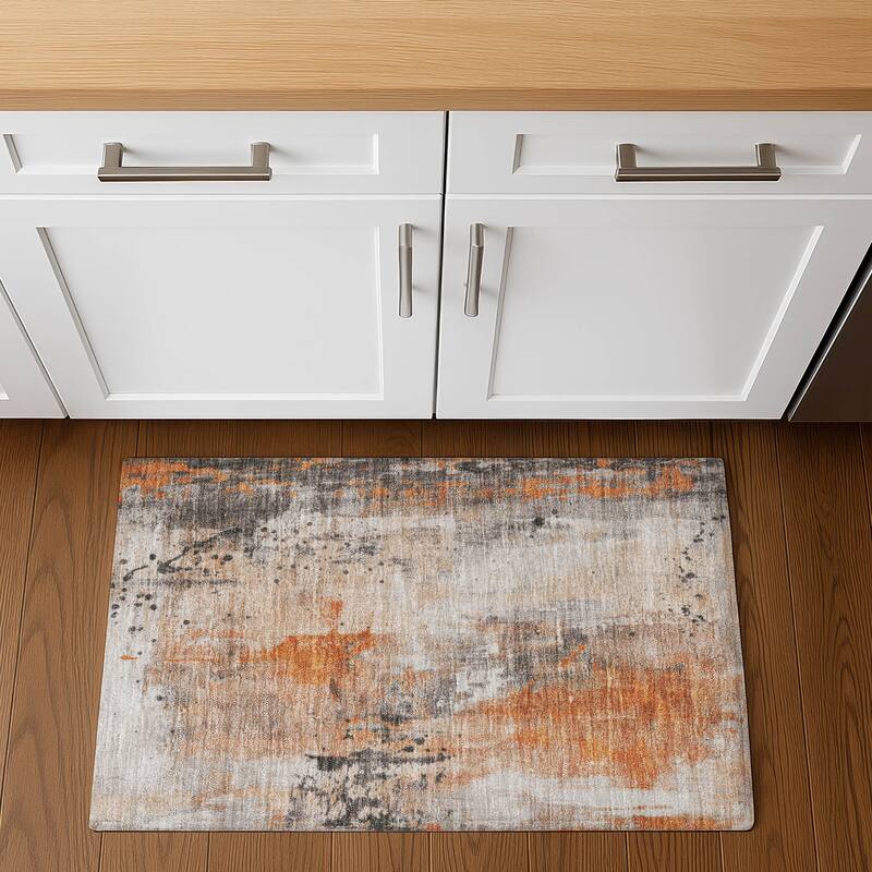 Premium Washable Super Soft Abstract Modern Mayfield Rug - 1'8" x 2'6" - Orange