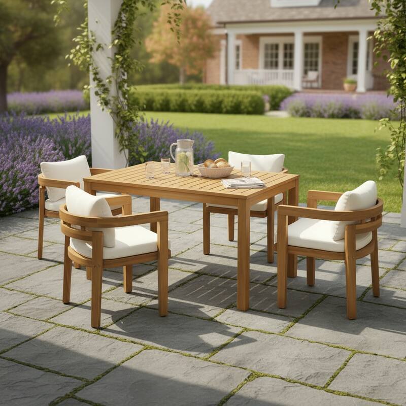 Christopher Knight Home - Acacia Wood Outdoor Patio Dining Chair Set with Cushions
