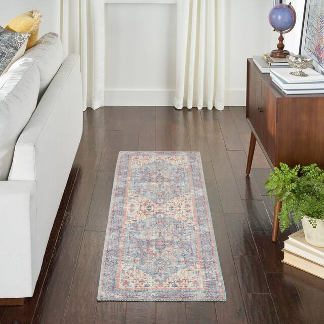 57 Grand by Nicole Curtis Vintage Medallion Machine Washable Area Rug - 2'2" x 10' - Blue/Multi