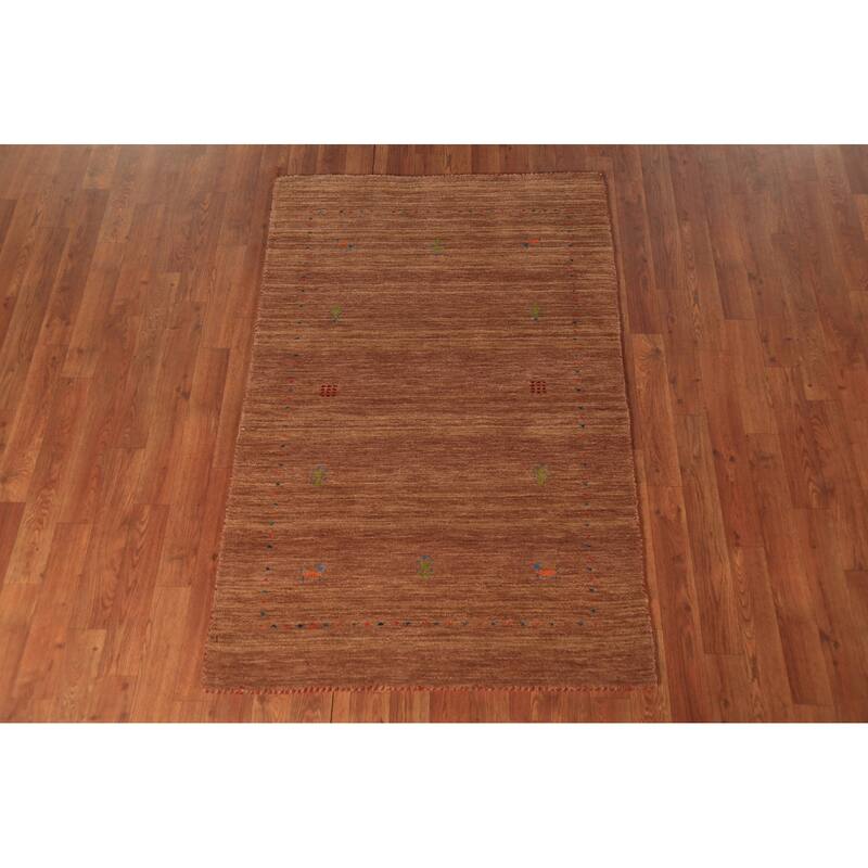 Tribal Gabbeh Indian Foyer Rug Hand-Knotted Modern Wool Carpet - 3'2" x 4'11"