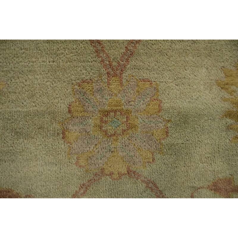 Hand Knotted Oriental 100% Wool Carpet Transitional All-Over Green Oushak Area Rug - 12' 10'' X 10' 5''