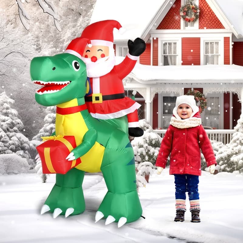 6ft Tall Christmas Santa Dinosauvr Inflatable Decoration