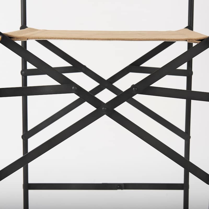 Direttore Black Genuine Leather Seat with Black Metal Frame Counter Stool