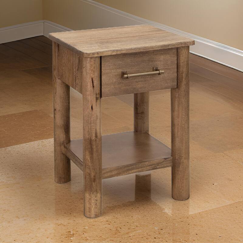 Olum 25 Inch Side End Table, 1 Drawer, Lower Shelf, Square Top, Wood, Brown