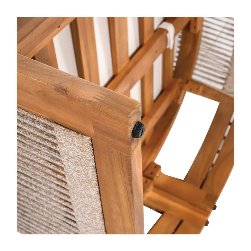 Premium Acacia Wood Outdoor Club Chair, Curved Tub Design with Woven Rope Accents, Water-Resistant Cushions