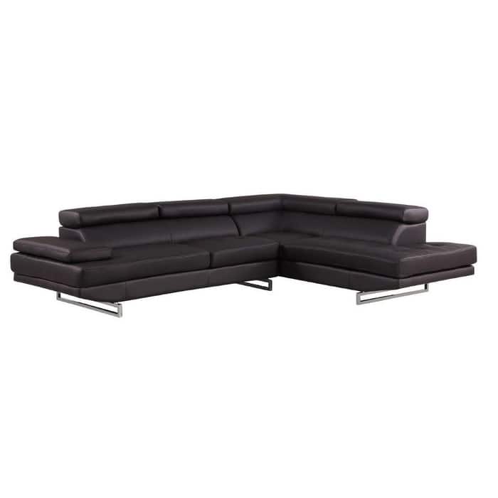 HomeRoots Brown Leather L Shaped Two Piece Corner Sectional - 124
