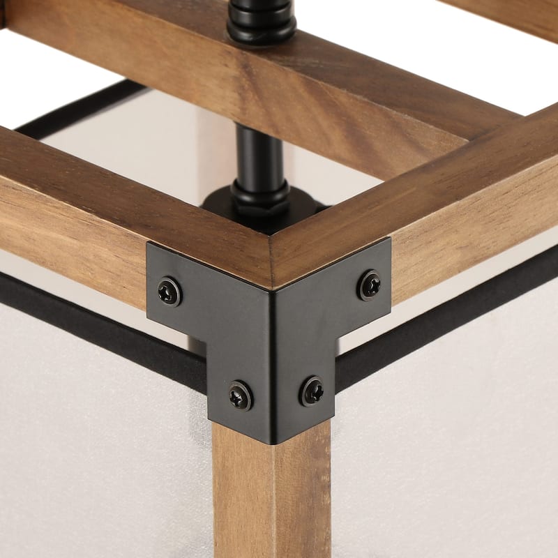 Anmytek 1-Light Farmhouse Wood Square Pendant Light Fabric Shade Kitchen Island Lights for Dining Room - 8" L x 8" W x 10" H