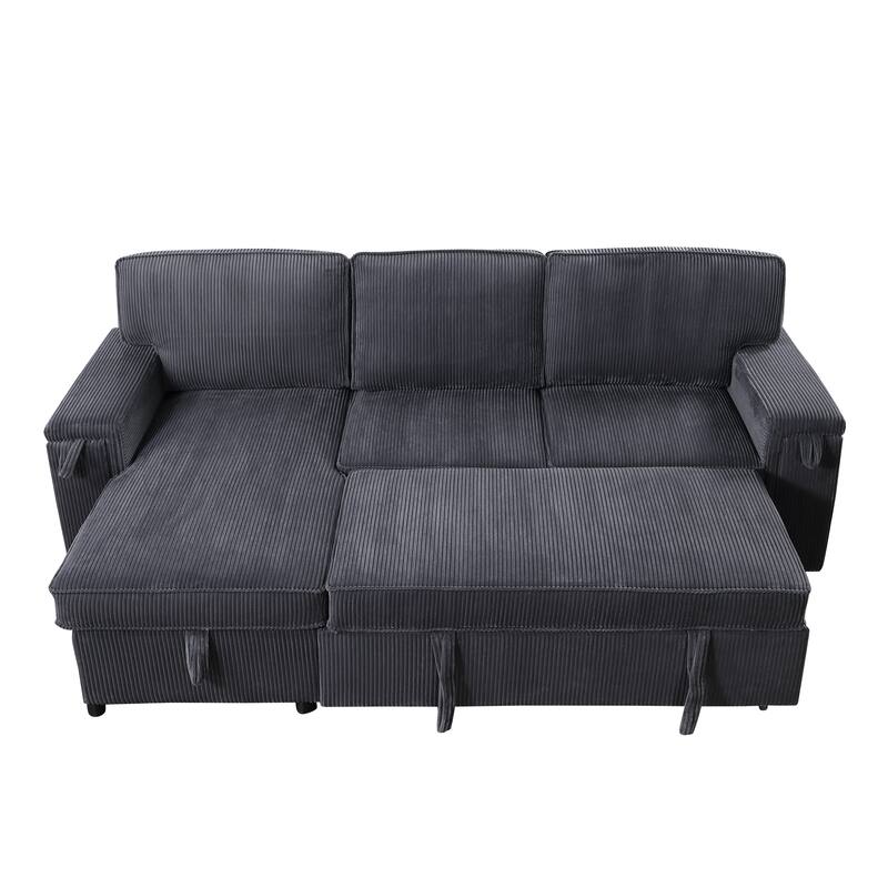 96" Chenille Sleeper Sectional Sofa with Storage Chaise