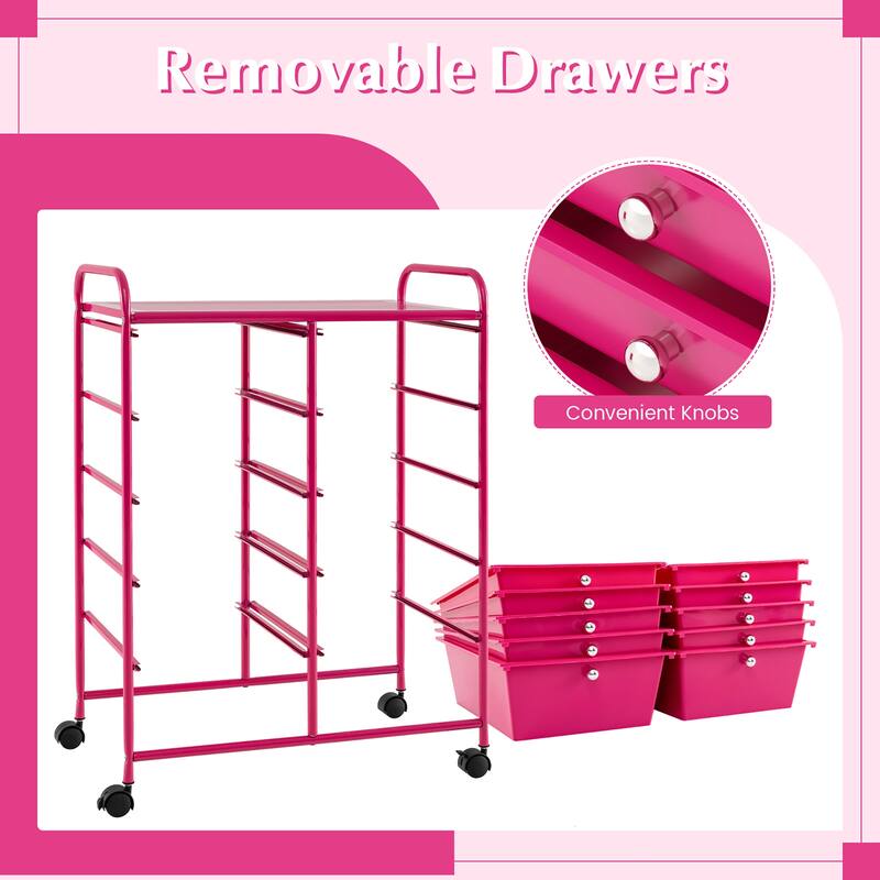 Gymax 10-Drawer Storage Cart Utility Rolling Trolley Kitchen Organizer