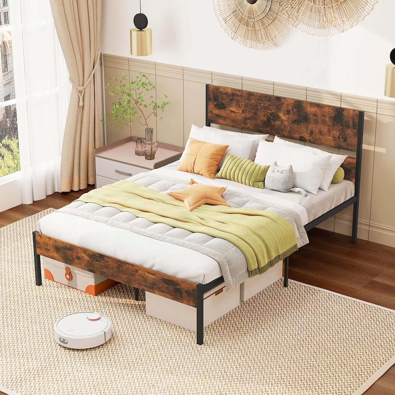 Twin/Full/Queen/King Size Metal Platform Bed Frame w/ Headboard