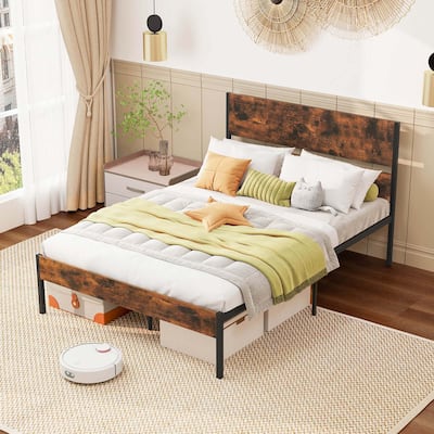 Twin/Full/Queen/King Size Metal Platform Bed Frame w/ Headboard
