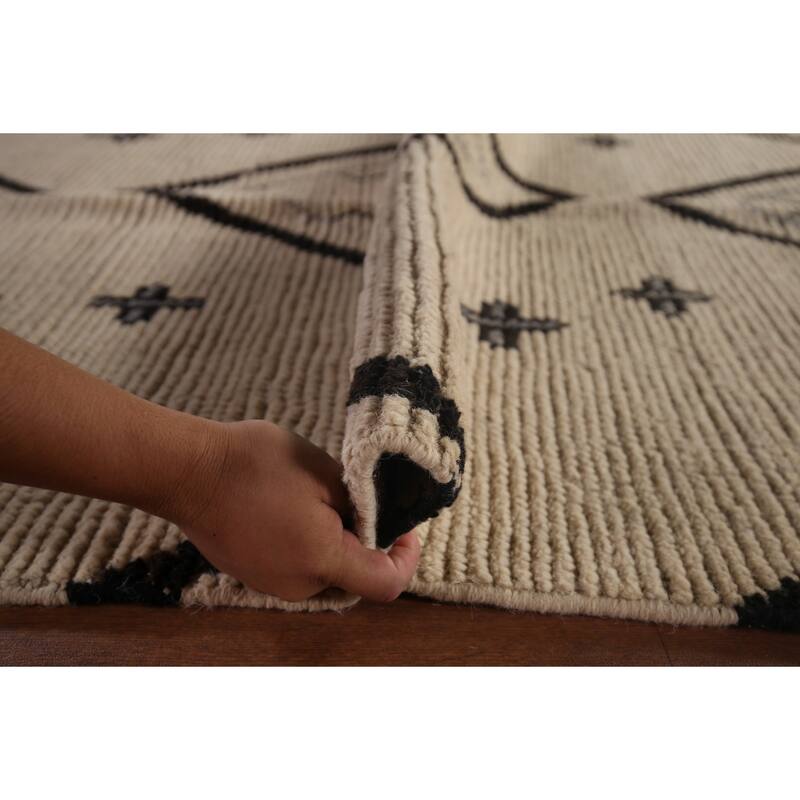 All-Over Geometric Moroccan Modern Area Rug Handmade Wool Carpet - 7'8"x 10'10"