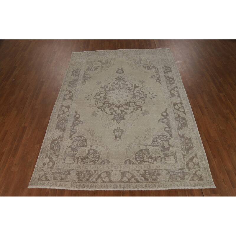Distressed Tabriz Persian Area Rug Handmade Wool Carpet - 6'7"x 9'2"