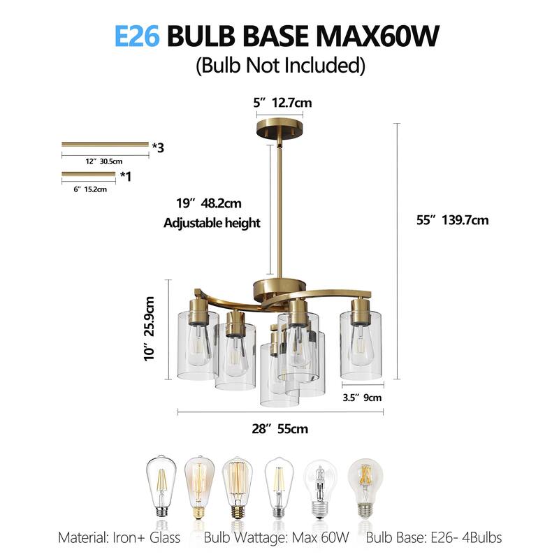 6-Light Chandeliers for Dining Room, Modern Kitchen Island Light Fixtures Over Table, Metal Hanging Pendant Lighting