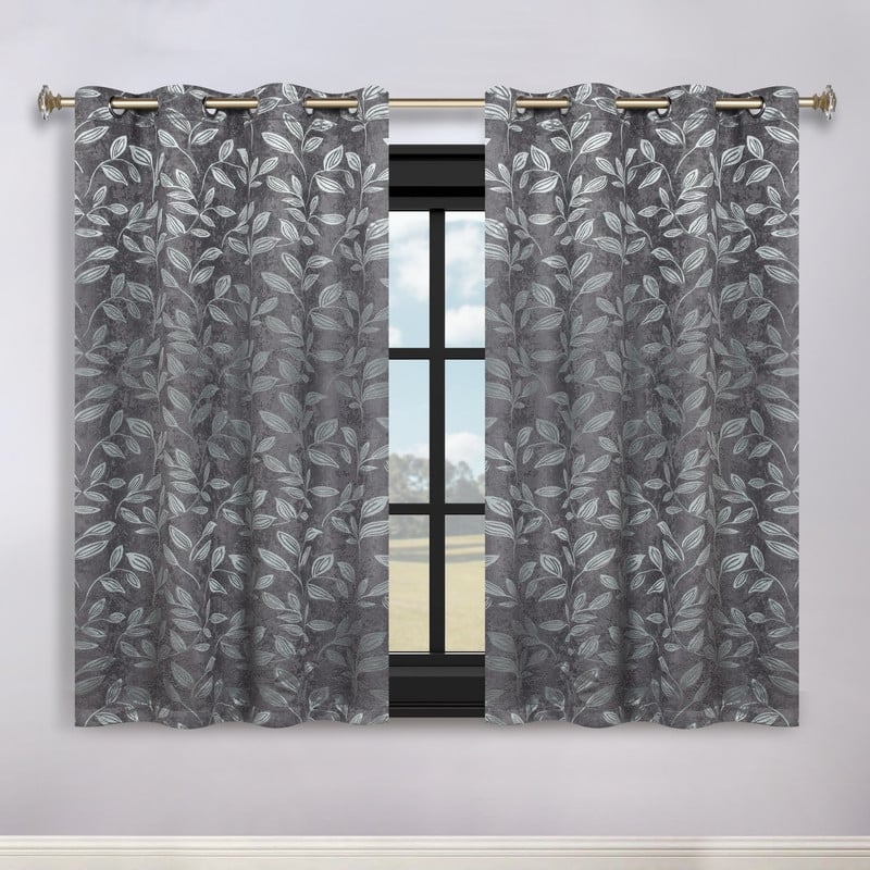 Superior Modern Bohemian Leaves Room Darkening Curtains with Grommets
