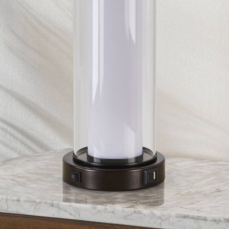 KAWOTI 26.75" Modern Glass Table Lamp with Night Light - H26.75"